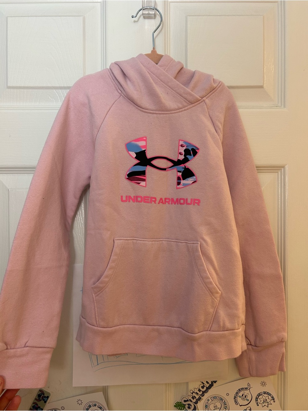 Under Armour Pink Fleece Pullover Hoodie with Black Logo